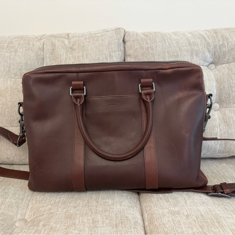 Shinola Medium Brown Navigator Leather Men's Briefcase